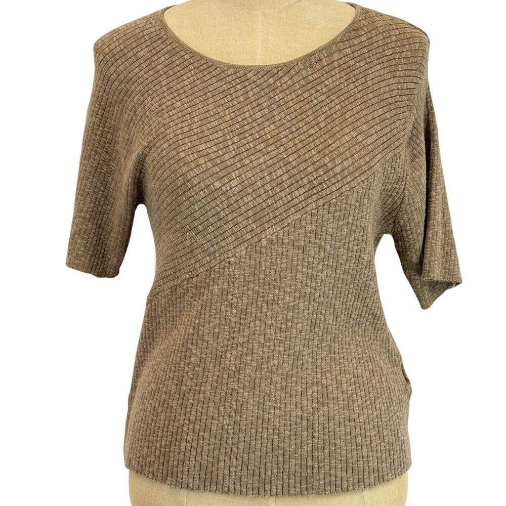 NWT Dear John Brown Tan Marled Ribbed Diagonal Stitch Short Sleeve Top XS